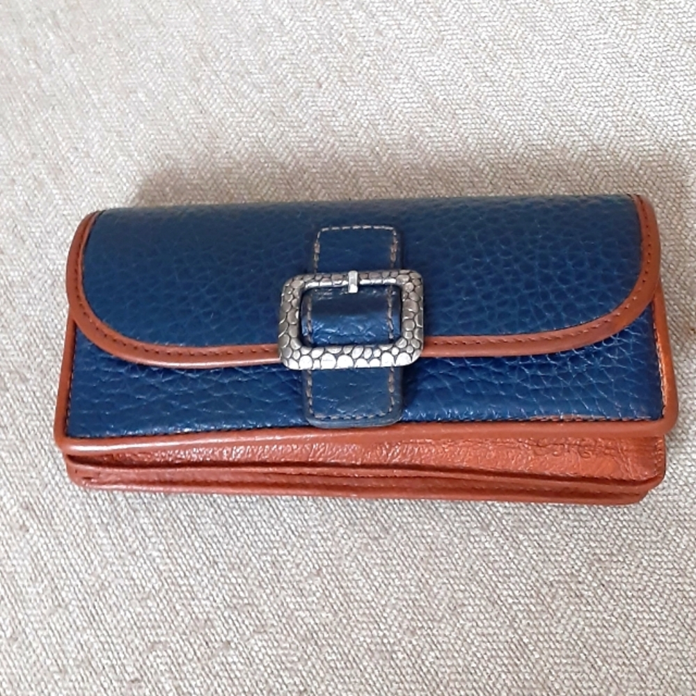 Brighton Blue and Brown leather wallet with Silver Buckle